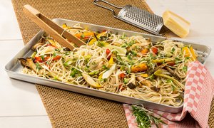 Dinkelspaghetti mit Frühlingsgemüse vom Blech